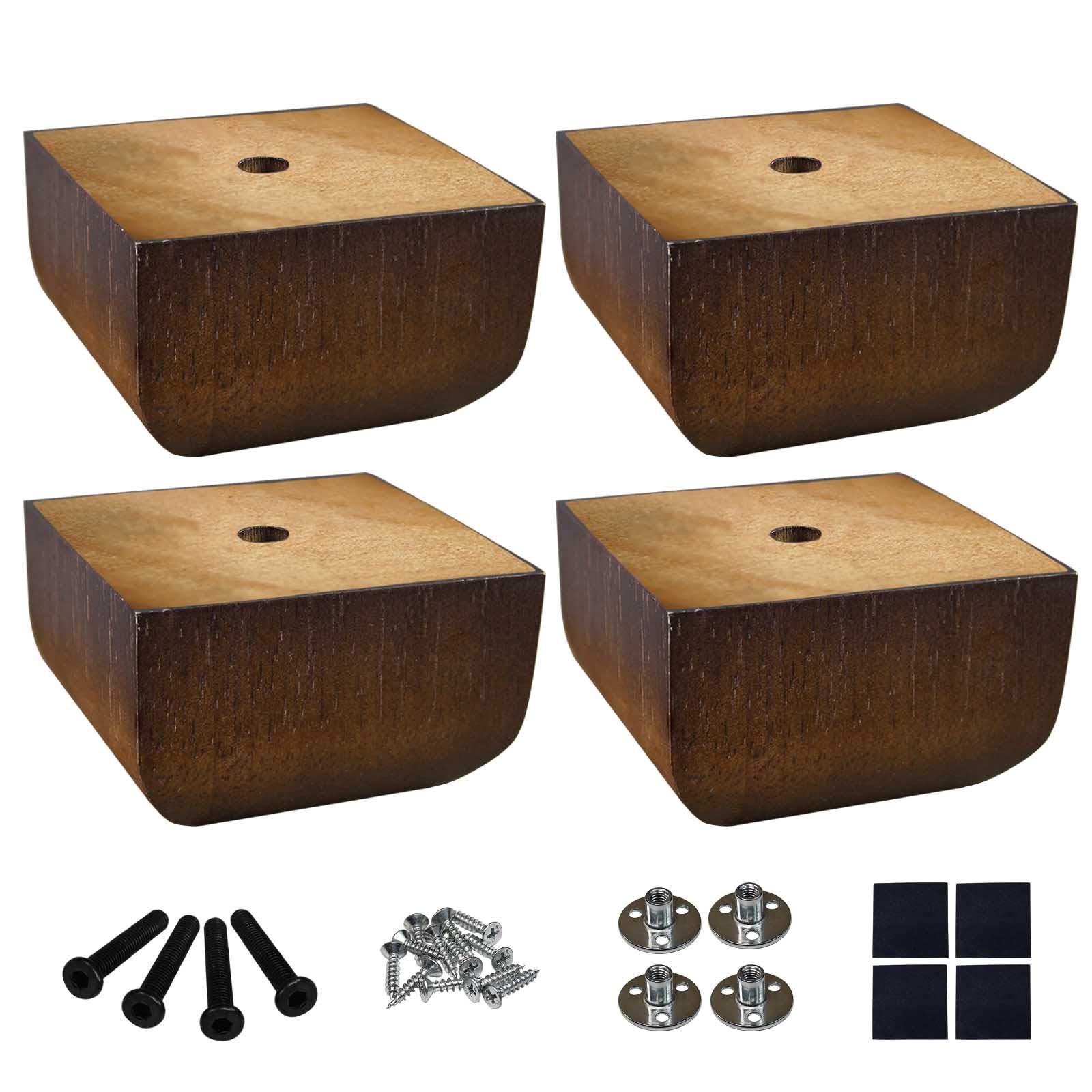 AORYVIC Sofa Legs Square Bed Feet 2 inch Wood Replacement Leg for Furniture Set of 4, Dark Brown