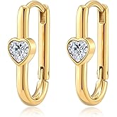 Heart Austrian Crystal Oval U Hoop Earrings for Women 14K Gold Plated Chunky Gold Rectangle Hoop Earrings Hypoallergenic Jewelry Gift