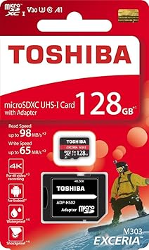 Toshiba 128 GB 128 G SD M303 mit SD Adapter microSDXC UHS-I U3 Karte 4 K Class10 V30 A1 MicroSD Micro SD Karte Speicherkarte 