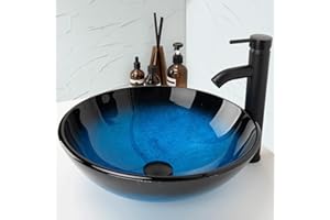 YIMAI Ingenuity Design Vessel Sink Bathroom Sink above counter Small Vessel Sink Bathroom Sink Bowl Countertop Modern Sinks with faucet and drain combo 16.5" Round Blue New