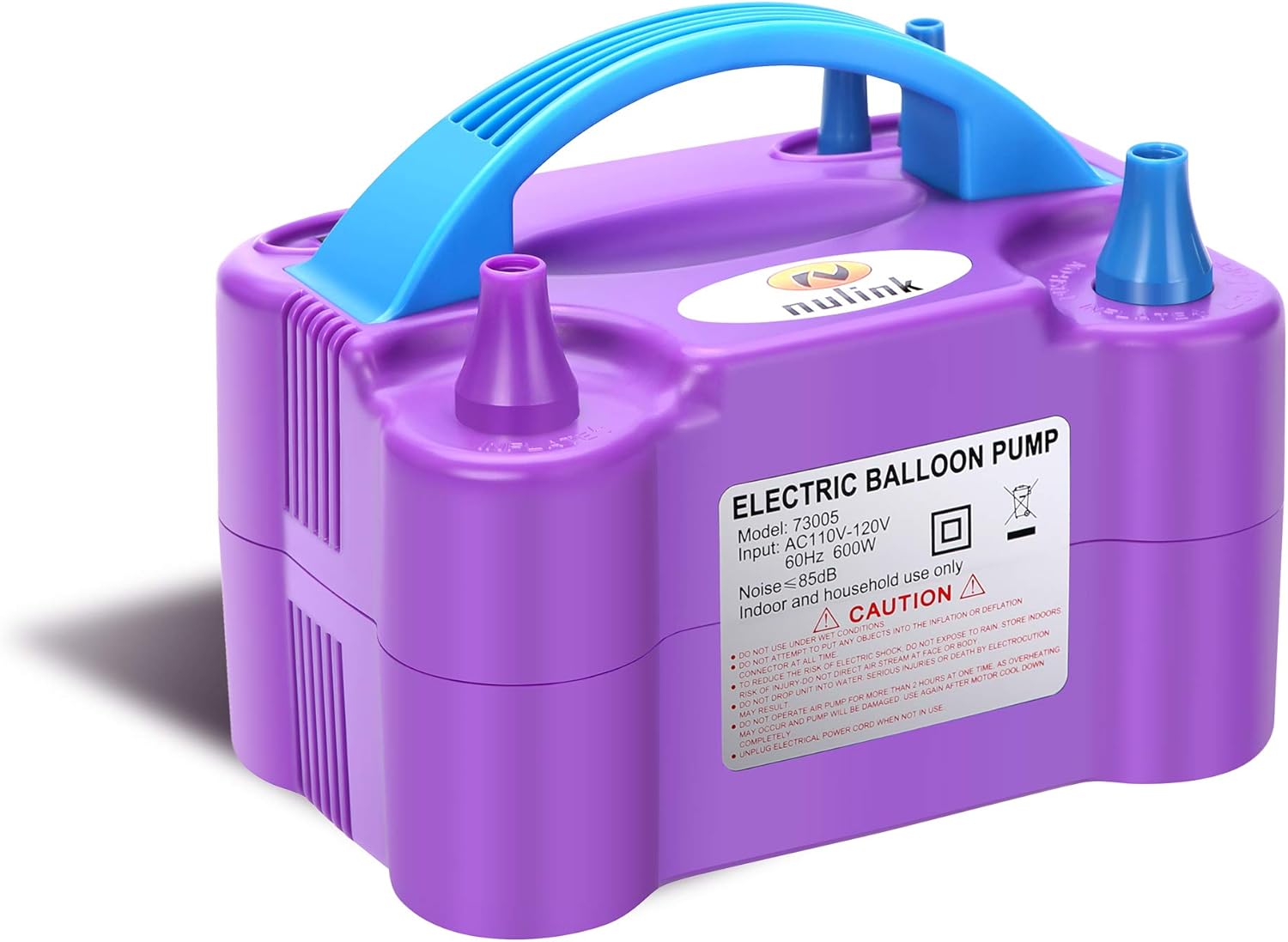 NuLink Electric Portable Dual Nozzle Balloon Blower Pump Inflation for Decoration, Party, Sport [110V~120V, 600W, Purple]: Toys & Games