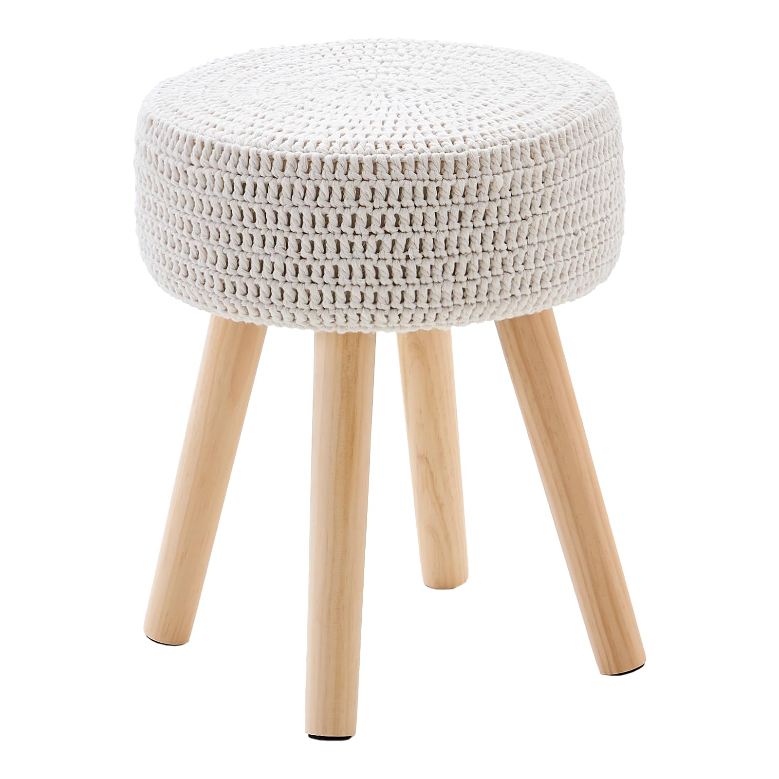 View 1 of **Missing legs*** Wimarsbon Pouf Ottoman, 100% Cotton Knitted Boho Footstool, Round Footrest with Non-Skid Wood Legs, Home Décor Handmade Pouffe, Leisure Floor Step Stool for Living Room (Long Leg - Beige)