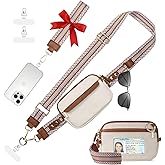 Tiostep Clip and Go Strap for Phone with Wallet Crossbody Phone Lanyard Adjustable and Anti-Theft Leather Purse with RFID Zipper Pouch for Travel Daily Life. Medium White-Brown