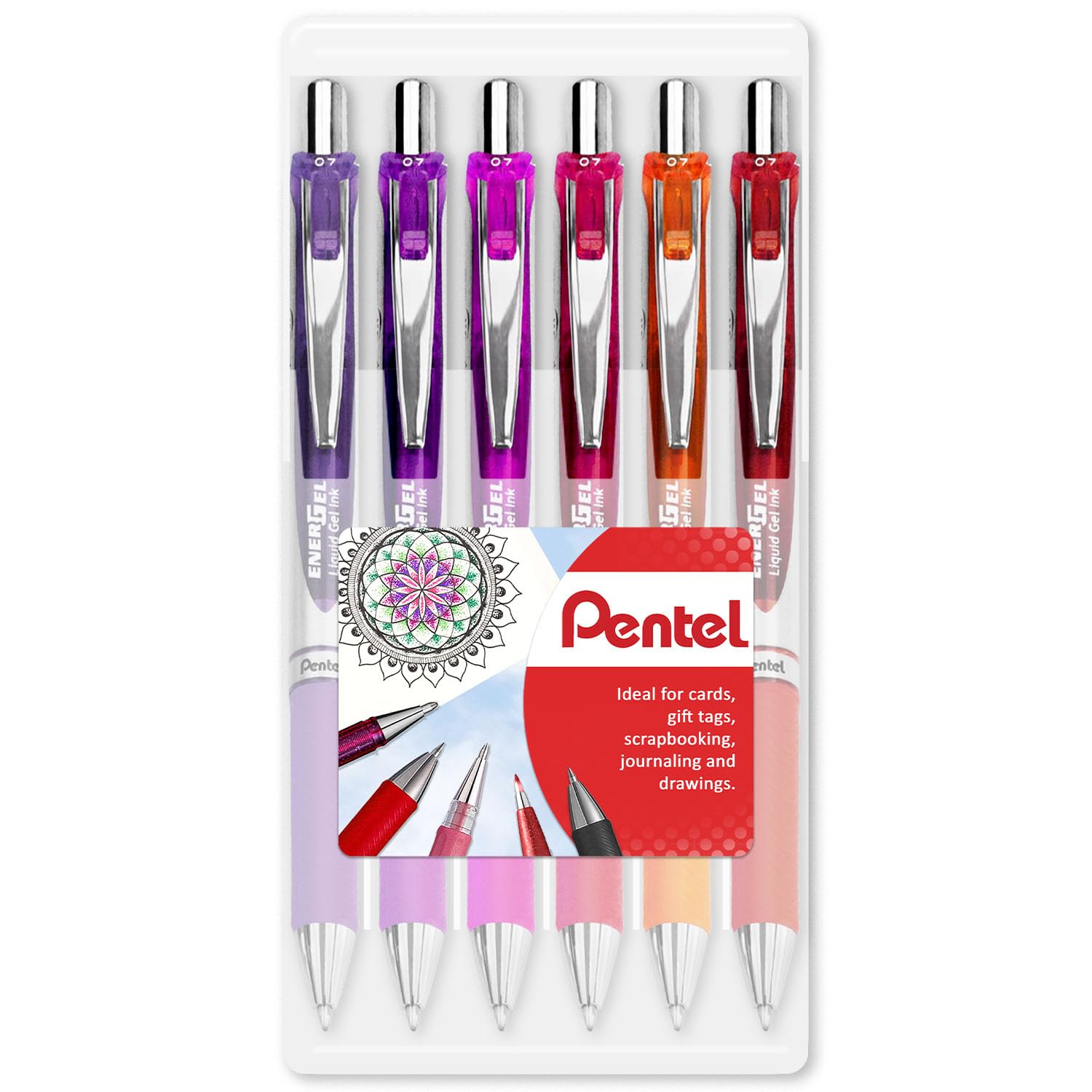 Pentel EnerGel XM BL77 - Retractable Liquid Gel Ink Pen - 0.7mm - 54% Recycled - Clam Pack Gift Set of 6 (Floral) — image 1