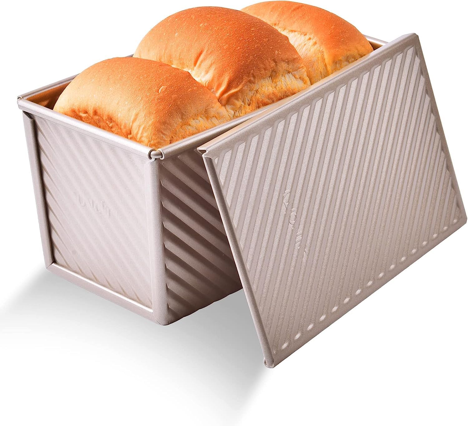 AKOLAFE Loaf Tin with Lid 1lb(450g) Bread Tin Non Stick Pullman Loaf Pan with Slide Cover, Steel Toast Pan Bread Tins for Baking Breads, Rose Gold, 20X12X11CM