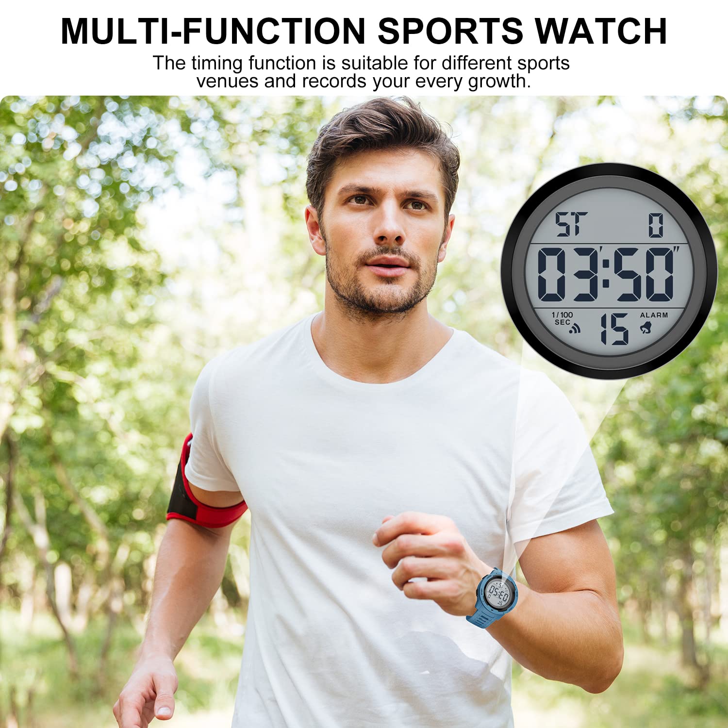 GOLDEN HOUR Mens Waterproof Digital Sport Watches Wide Screen Easy Read Display Military Style with Rubber Strap