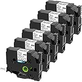 TZe-131 12mm 0.47 Laminated Clear Label Tape Compatible for Brother Label Maker Tape 12mm 0.47 Clear for Ptouch PT-D210 PT-H110 PT-D220 PT-D400 PT-D600, Black on Clear, 6 Packs
