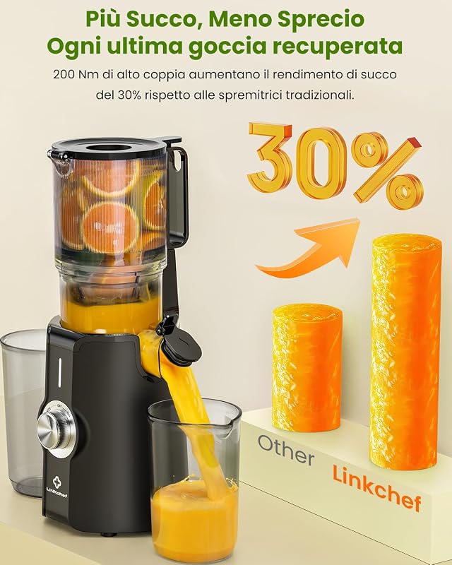 Estrattore di Succo a Freddo, Facile da Pulire, 1.2L 200w Nero