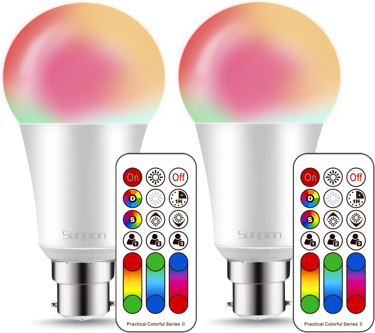 Colour Changing Led Bulb B22 10W Dimmable,Bayonet Colour Changing Light Bulb,21key Remote Control,Dual Memory Function,Cool White(6000K) with 120 Color Choices Included Mood Ambiance Lighting