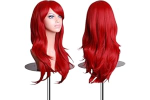 EmaxDesign Wigs 28 inch Wavy Curly Cosplay Wig With Wig Cap and Comb (Red)