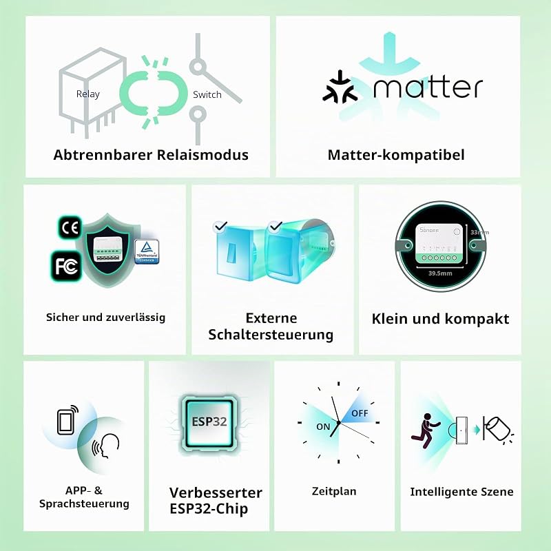 Matter Smart Switch, Wifi Mini DIY-Modul, funktioniert mit Apple Home, Alexa & Google Home, 4 PACK, erfordert Neutralleiter