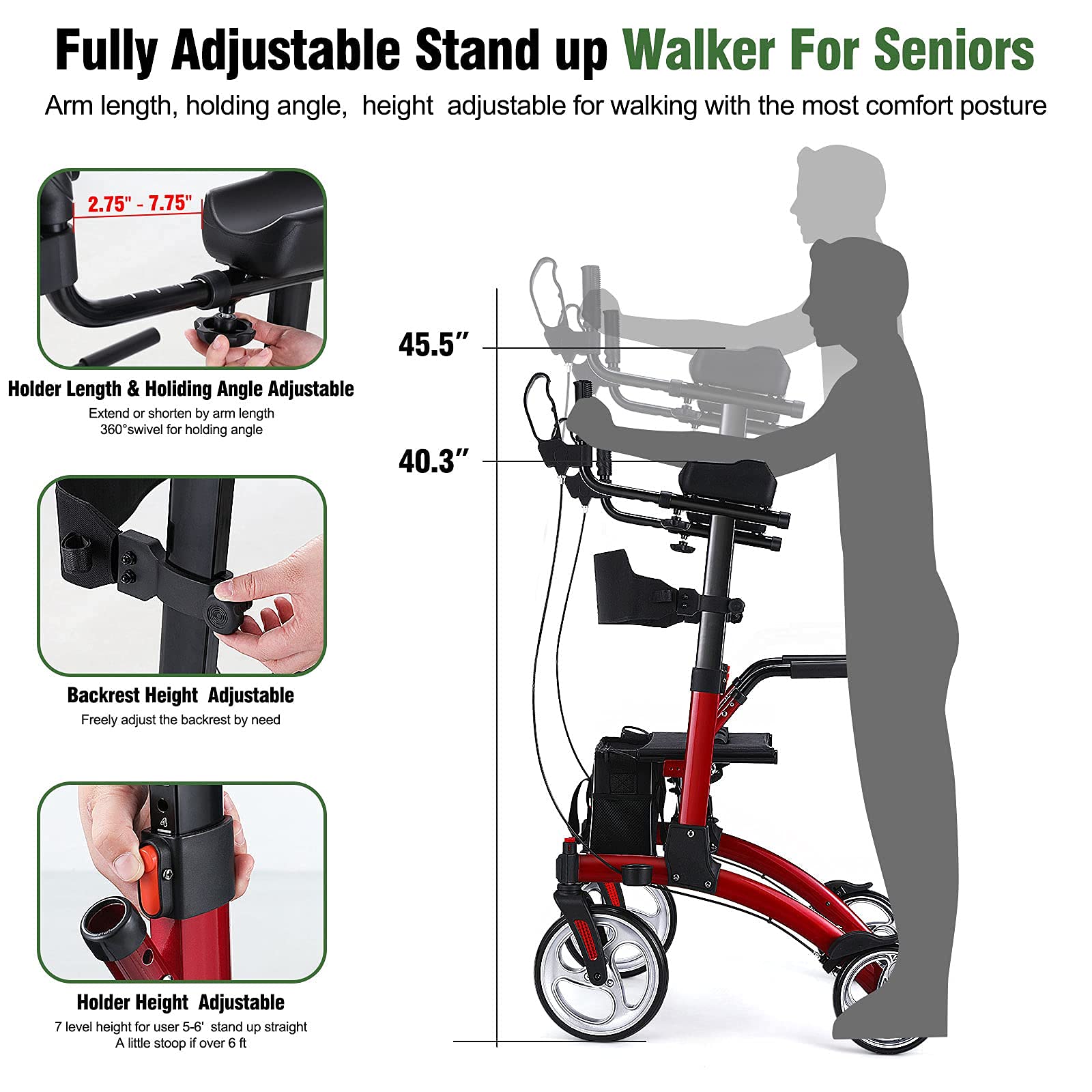 Healconnex Stand up Rollator Walkers for Seniors Bifolding Rolling