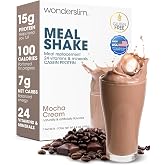Wonderslim Protein Meal Replacement Shake &ndash; 7 Count Packets (Mocha Cream) | 15g Protein, 24 Vitamins &amp; Minerals, Low Carb, Low Calorie, Gluten Free &ndash; Meal Replacement Drinks for Weight Management