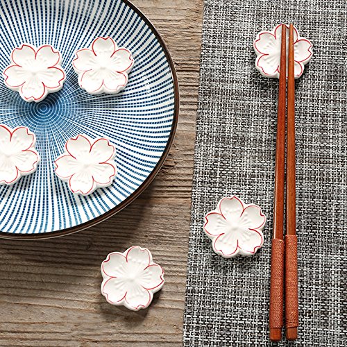 CHOOLD Elegant Cherry Blossom Ceramic Chopsticks Rest Rack Dinner Spoon Stand Knife Fork Holder,Sakura Chopsticks Stand(Set of 6) - Thumbnail 6