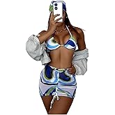 Milumia Women's 4 Piece Swimsuits Triangle Bikini Sets Bathing Suit with Mesh Cover Up Beach Skirt & Bandana