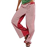 Arssm Women Y2k Striped Wide Leg Pants Baggy Drawstring Jeans Trendy Low Rise Casual Cotton Trousers