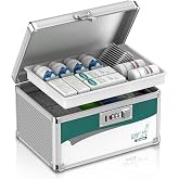 Glosen Medicine Lock Box with Code, Aluminum Alloy Medication Box for Home | Keyless Code Lock; 2-Layer with Removable Tray Holds Pills, First Aid&amp;Personal Items; Portable for Travel,Dorm,Office&amp;Camping