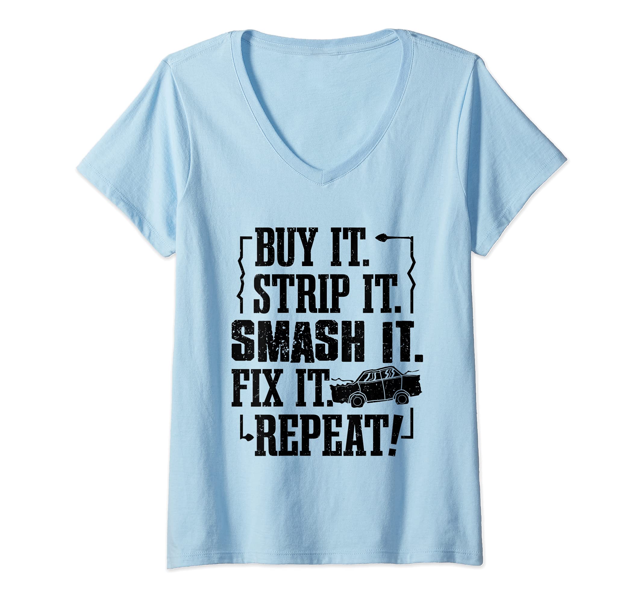 Womens Funny Demolition Derby Smashing Car Derby Driver Race Car V-Neck T-Shirt