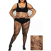 ANNTXL Floral Lace Plus Size Tights High Waist Velvet Pantyhose Sunflower Fishnet Stockings Leggings