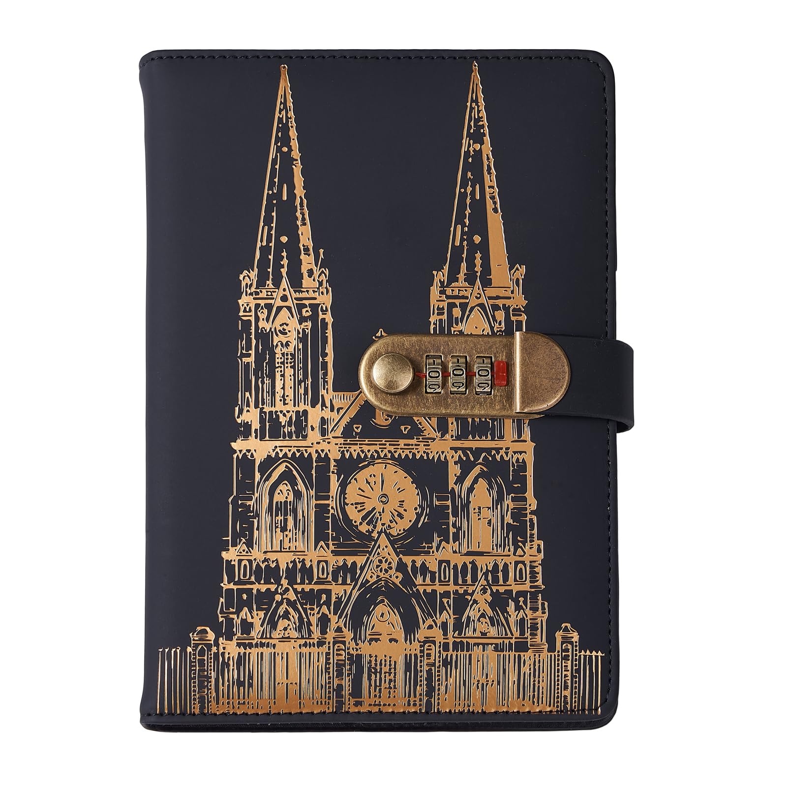 NectaRoy Locked Dairy, Vintage Notebook with Lock(European Architectural Style), A5 Travel Journal, PU Leather Secret Writing Diary, Daily Notepad for Office School Supplies Student Stationery