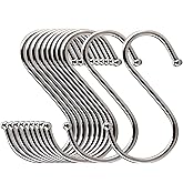 Lysas 20-Pack Round S Shaped Metal, Hooks Hangers for Kitchen, Bathroom, Bedroom and Office