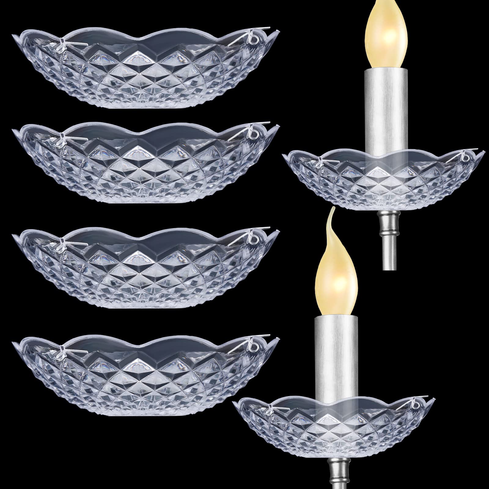 Photo 1 of Bonuci 6 Pcs Chandelier Bobeche Replacement 4 Side Holes 4 Inch Clear Cups Elegant Chandelier Part and Accessories for Home Wedding Birthday Party Decor(Classic Style,Plastic)