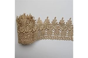 QIUDA 5 Yard Venice Floral Lace Edge Trim Ribbon 9cm Wide Vintage Style 8 Color Edging Trimmings Fabric Embroidered Applique Sewing Craft Wedding Bridal Dress Embellishment Gift Party Decoration(Coffee)