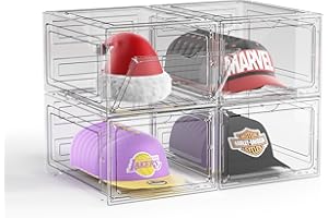 ZHAIXIAONIAN Hat Organizer Box for Baseball Caps, 4 Pack Clear Plastic Hat Storage Box Display Case with Magnetic Door, Hat Rack Holder for Closet, Snapback Organizer, Hold 8 Cap Each