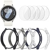 BHARVEST [5+5 Pack] Galaxy Watch 7 44mm Screen Protector, Waterproof Case Protective Cover+Tempered Glass Screen Protector Ultra-Thin Hard PC Guard Bumper for Samsung Galaxy Watch 7 44mm Men