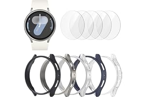 BHARVEST [5+5 Pack Galaxy Watch 7 40mm Screen Protector, Waterproof Case Protective Cover+Tempered Glass Screen Protector Ultra-Thin Hard PC Guard Bumper For Samsung Galaxy Watch 7 40mm Men