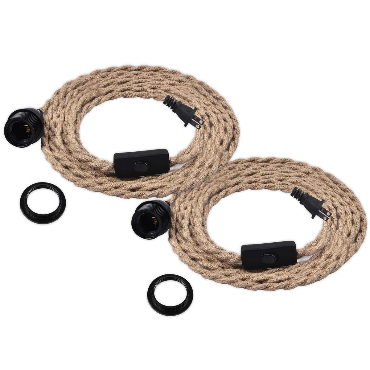 Photo 1 of 2 Pack Industrial Pendant Light Cords, 15Ft Plug in Hanging Light Kit with Switch, E26 Vintage Twisted Hemp Rope Pendant Lighting for Farmhouse, Pendant Light Extension, Cable DIY