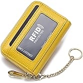 Tapp Collections RFID Credit Card Holder, Small Leather Zipper Card Case Wallet with ID Window & Detachable Keychain - Yellow