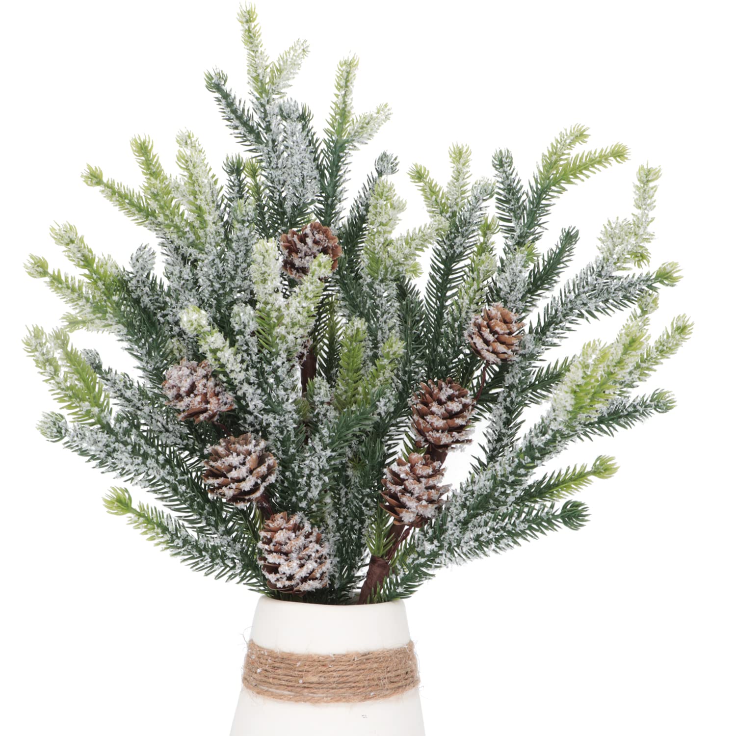Photo 1 of 3Pcs Christmas Cypress Pine Picks Frosted Artificial Pine Tree Branches with Pinecones Winter Snow Plants Sprays Holiday Pine Stems Twigs Flower Arrangement Vase Filler Xmas Tree Picks 14.5" Tall (3)