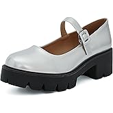 Women's Round Toe Ankle Strap Mary Janes Platform Low Heel Chunky Pumps Oxford Dress Shoes