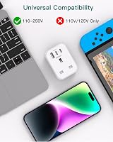 Addtam UK to US Plug Adapter 4 in 1 with 1 USB & 2 USB-C Ports Type B view 7
