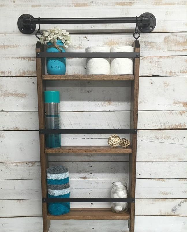 Bathroom ladder shelf, rustic bathroom shelf