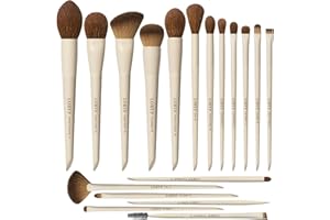 LORYP Makeup Brushes Set Labeled 18 Piece Face and Eye Brush Set Ultra soft hair Foundation, Concealer, Blush, Contour, Blending, Eyeshadow Khaki Brush kit