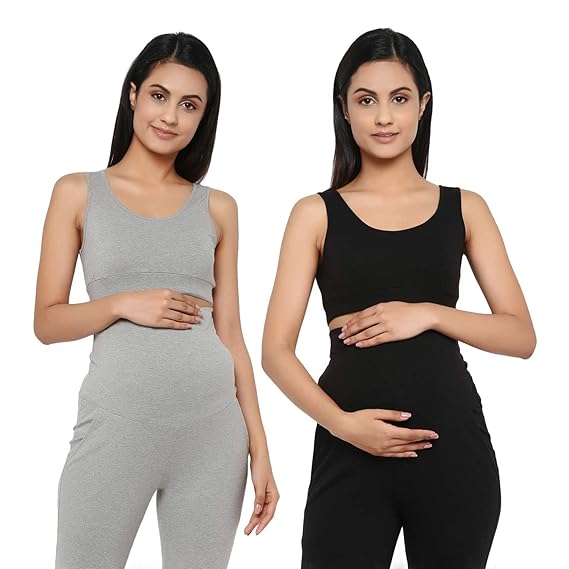 Women's Round Neck Maternity Bra Pack of 2 - Black & Grey