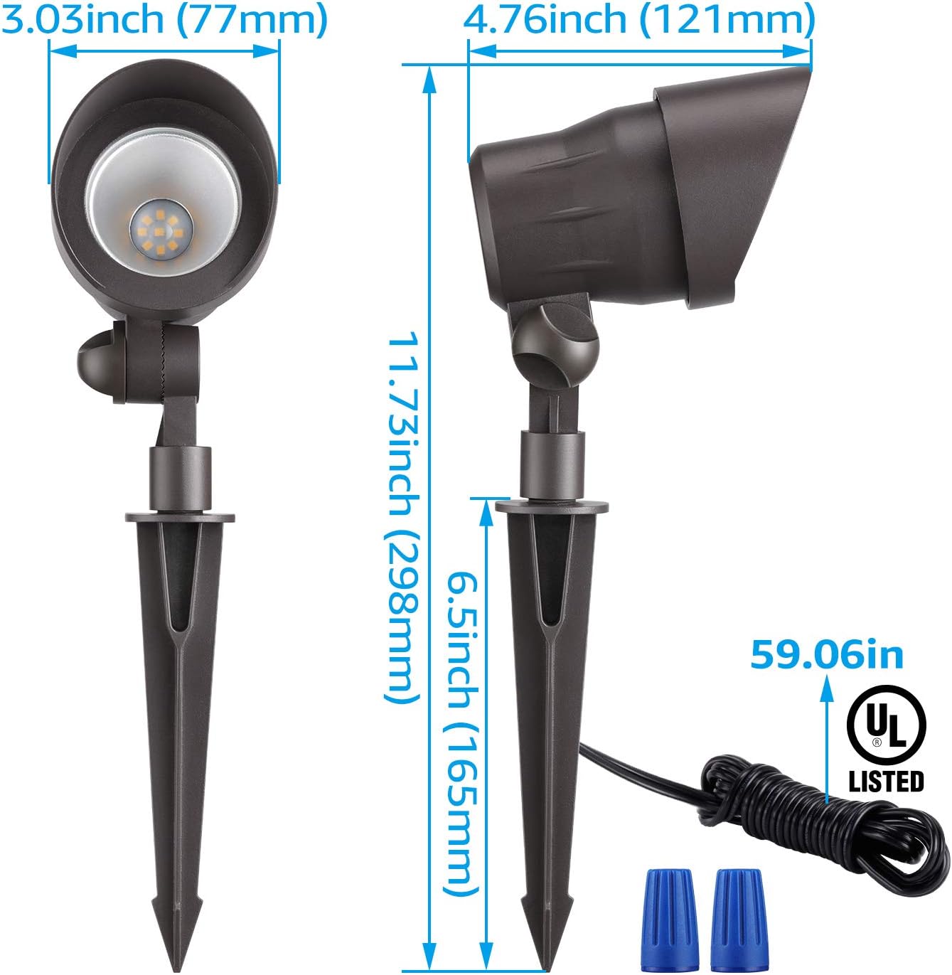 LEONLITE 4W LED Landscape Spotlight, AC/DC 12V Low Voltage Garden Lights, IP65 Waterproof Non-Dimmable, ETL Listed, Bronze Aluminum Housing, 3000K Warm White, Pack of 4: Home Improvement