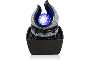 WICHEMI Water Fountains Indoor Waterfall Fountain Mini Tabletop Fountain with LED Rolling Ball Water Feature Indoor Zen Meditation for Home and Office Indoor Spaces Decor (Style 1)