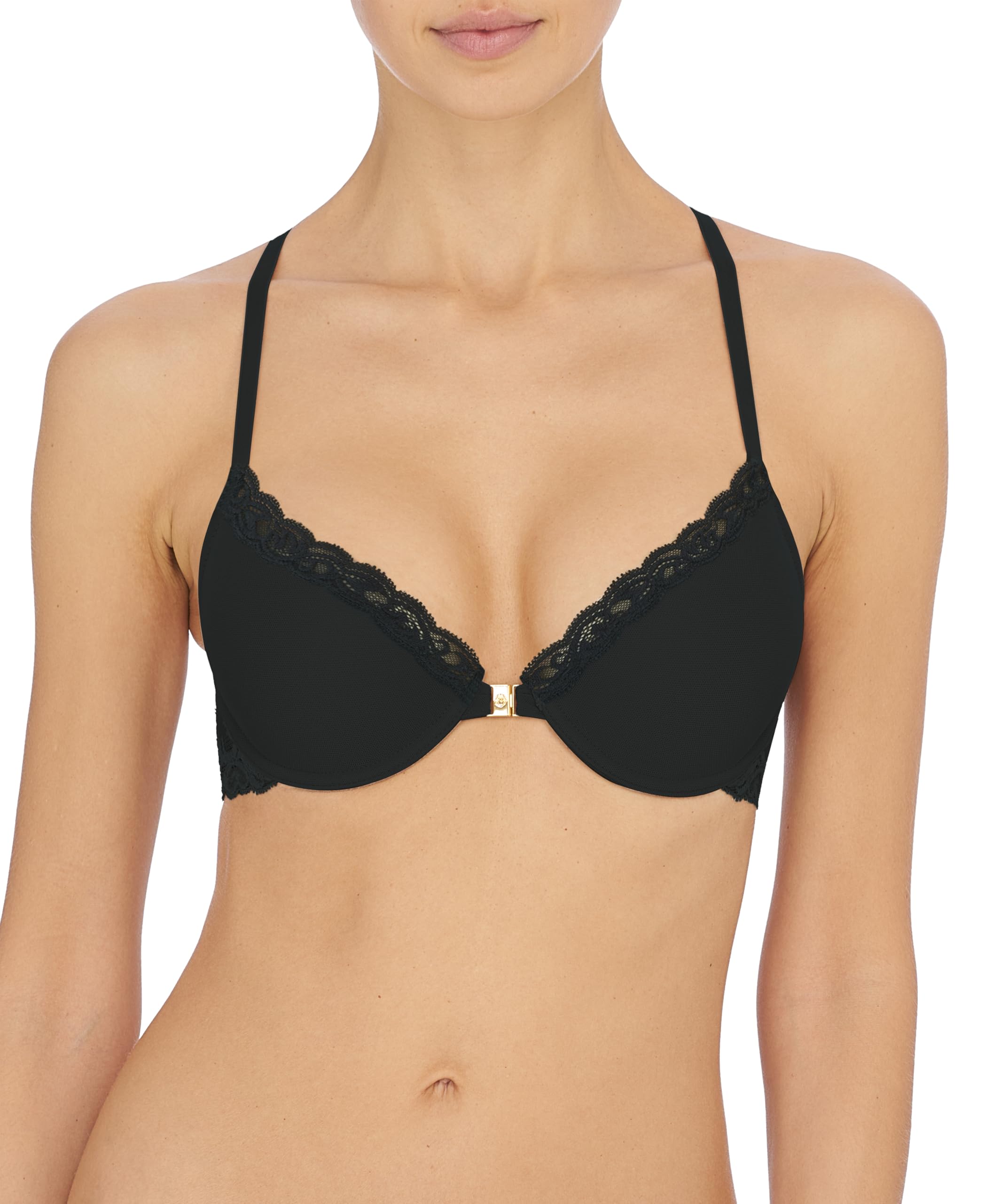 Photo 1 of Natori Women's Feathers Front Close T-Back Bra, Black, 34C