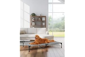 OhGeni Elevated Raised Dog Bed, Durable Non Slip Cooling Cot Bed for Large Dogs, Double Breathable Chew-Proof Mesh, Easily Portable Indoor Outdoor Washable Dog Hammock, Metal Frame, Gray, 50 inches