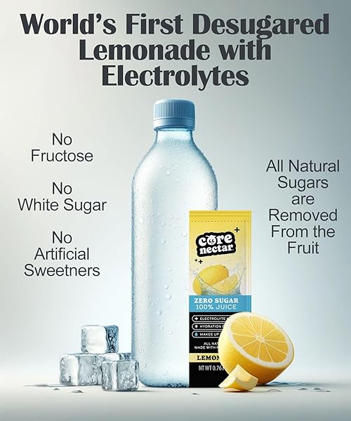 ZERO SUGAR, ELECTROLYTE MIX – LEMONADE HYDRATION PACKETS – 100% SUGAR FREE, NATURAL SWEETENED, DIABETIC, KETO & FASTING FRIENDLY – MADE WITH REAL FRUIT JUICE