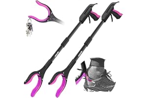 Jellas 2-Pack 32 Inch Grabber Reacher Tool with Shoehorn, 90° Rotating Head Grabber Tool for Elderly, Outdoor and Indoor Trash Picker Grabber(Purple)