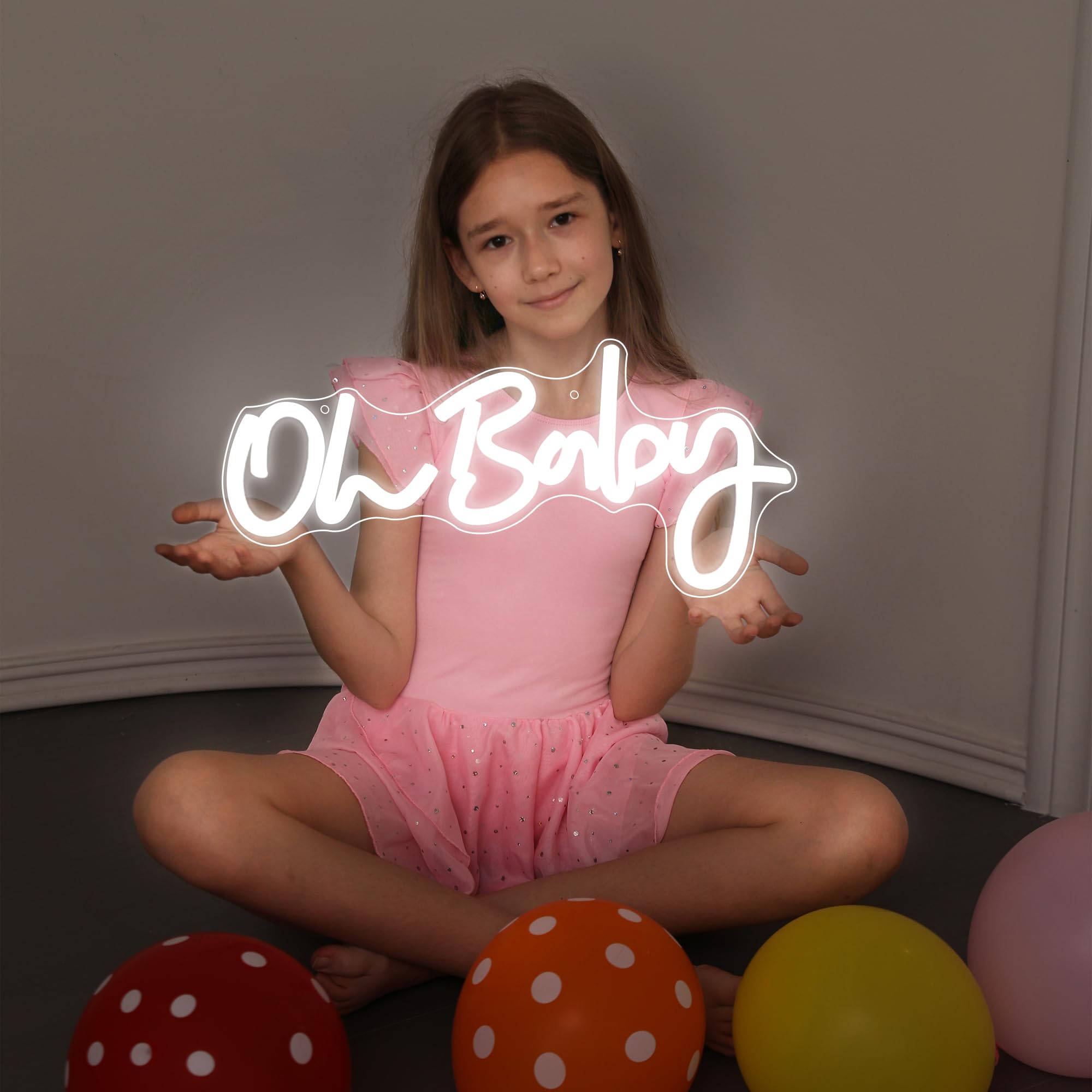 SHENEON Oh Baby Neon Sign for Wall Decor, USB Interface, LED, Pink, Glass, Modern Style, 11.8 * 5.5 inches