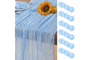 DeZerlor Baby Blue Cheesecloth Table Runner 6 Pack Summer Sheer Light Blue Cheese Cloth Table Runners Boho Gauze 120 Inches Gauze Summer Table Decorations for Wedding Bridal Baby Boy Shower Birthday
