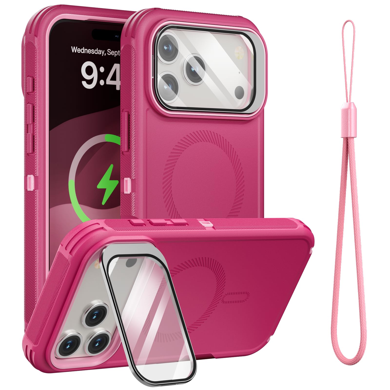 Follaroma for iPhone 17 Pro Max Case with Stand & Built-in Camera Cover, MagSafe Compatible, Heavy-Duty Shockproof Protection, Magnetic & Rugged Phone Cover for iPhone 17 Pro Max 6.9'', Hot-Pink