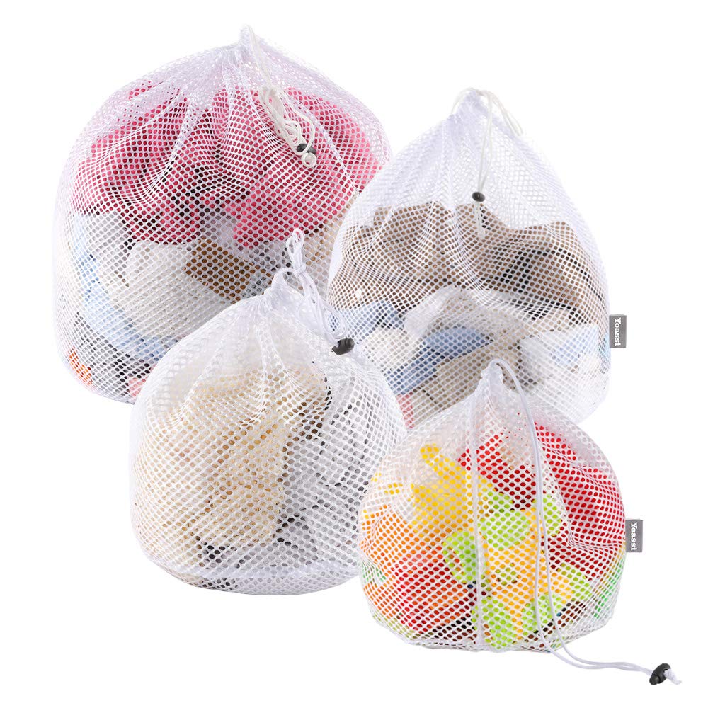 Yoassi Mesh Laundry Washing Bags, 4 Set Thicker Net Wash Bags for Washing Machine, Delicates Laundry Bags with Drawstring for Underwear, Sock, Bra, Travel