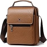 Leathario Men's Crossbody Shoulder Bag, Vegan Leather Small Messenger Satchel for Work Business Travel, Black Side Purse