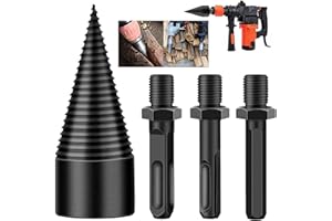 FIONEL Firewood Log Splitter, 3pcs Drill Bit Removable Cones Kindling Wood Splitting logs bits Heavy Duty Electric Drills Screw Cone Driver Hex + Square + Round 32mm/1.26inch